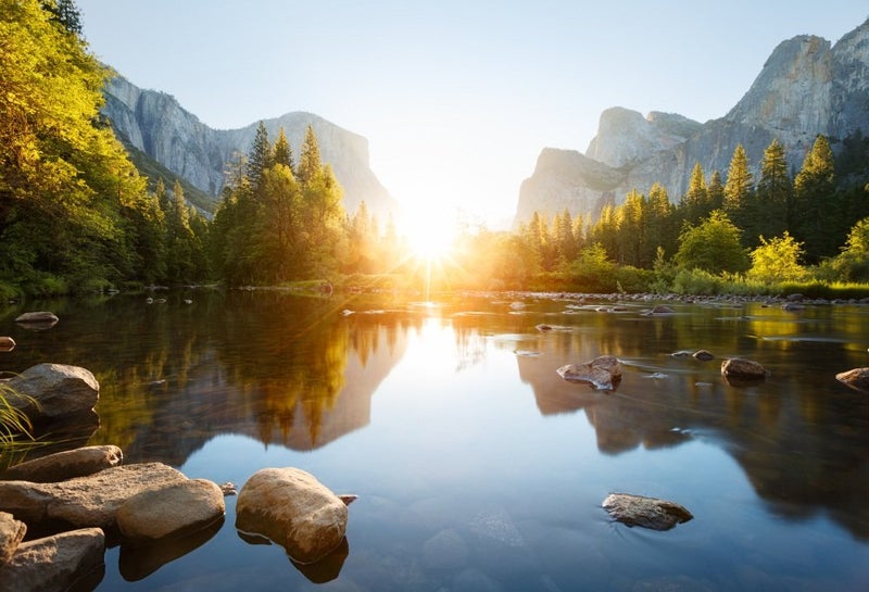 Yeele 7x5ft Yosemite Valley Backdrop for Photography Lake River Mountain Nature Landscape Forest Park Sunrise Scenery Touristy Travel Kids Adult Photo Booth Shoot Vinyl Studio Props - Image 1